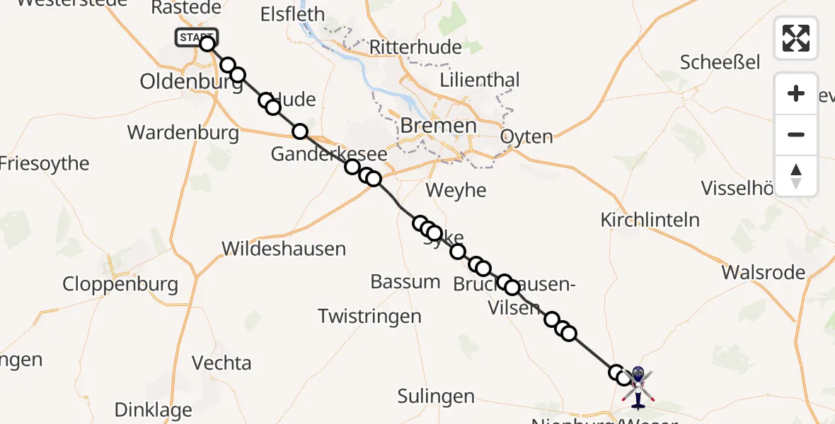 Flugroute Polizeihubschrauber Wahnbek - Sonnenborstel, 26 März 2026, 14:16