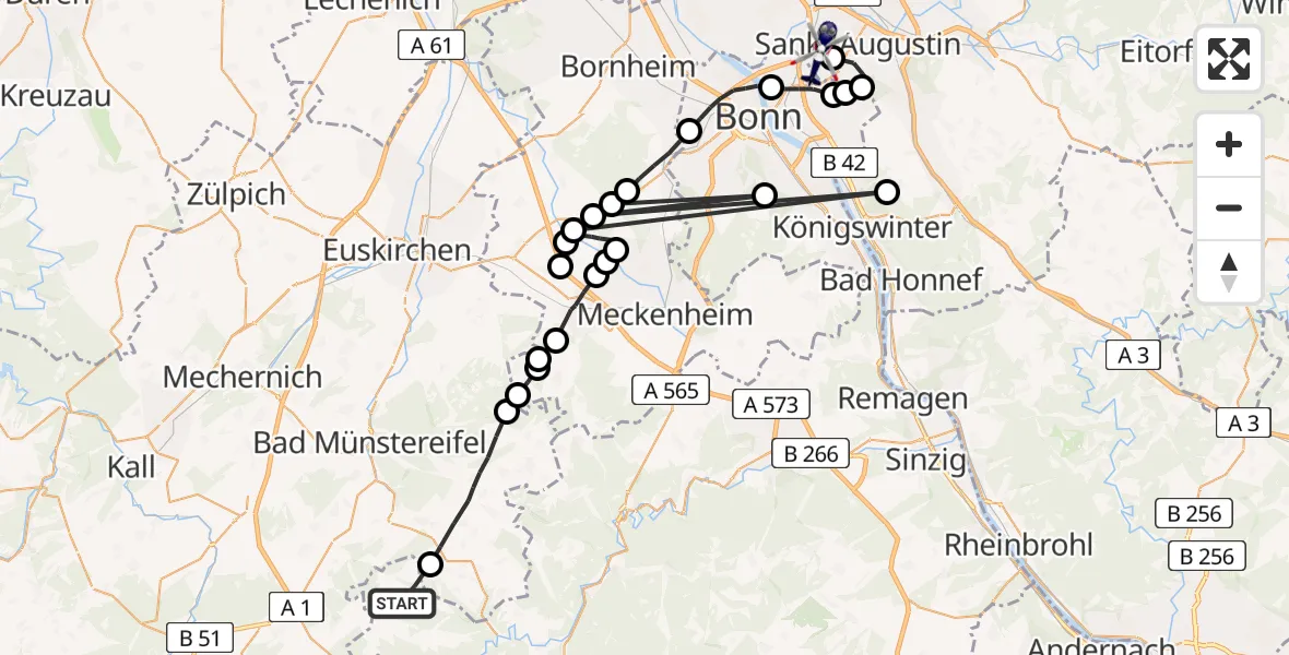 Flugroute Polizeihubschrauber Blindert - Bonn-Hangelar Flugplatz, 26 März 2026, 14:17