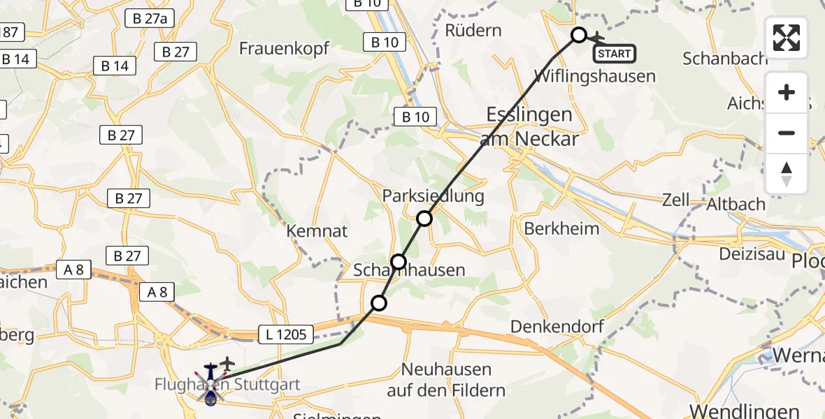 Flugroute Polizeihubschrauber Esslingen-Jägerhaus Flugplatz - Flughafen Stuttgart, 26 März 2026, 14:21