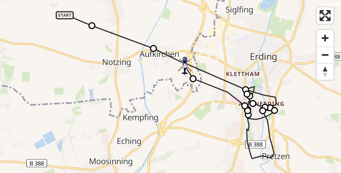 Flugroute Polizeihubschrauber Oberding - Aufkirchen, 26 März 2026, 14:22