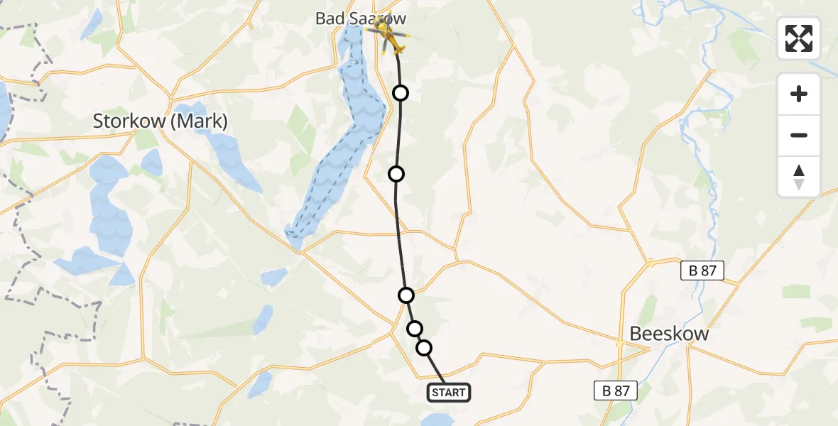 Flugroute Rettungshubschrauber Görsdorf - Bad Saarow, 26 März 2026, 14:22