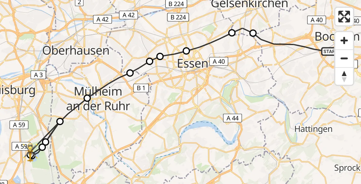 Flugroute Rettungshubschrauber Bochum - Duisburg Air Rescue Hubschrauberlandeplatz (Christoph 9), 26 März 2026, 14:29
