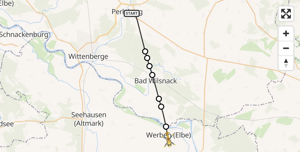 Flugroute Rettungshubschrauber Perleberg - Werben (Elbe), 26 März 2026, 14:31