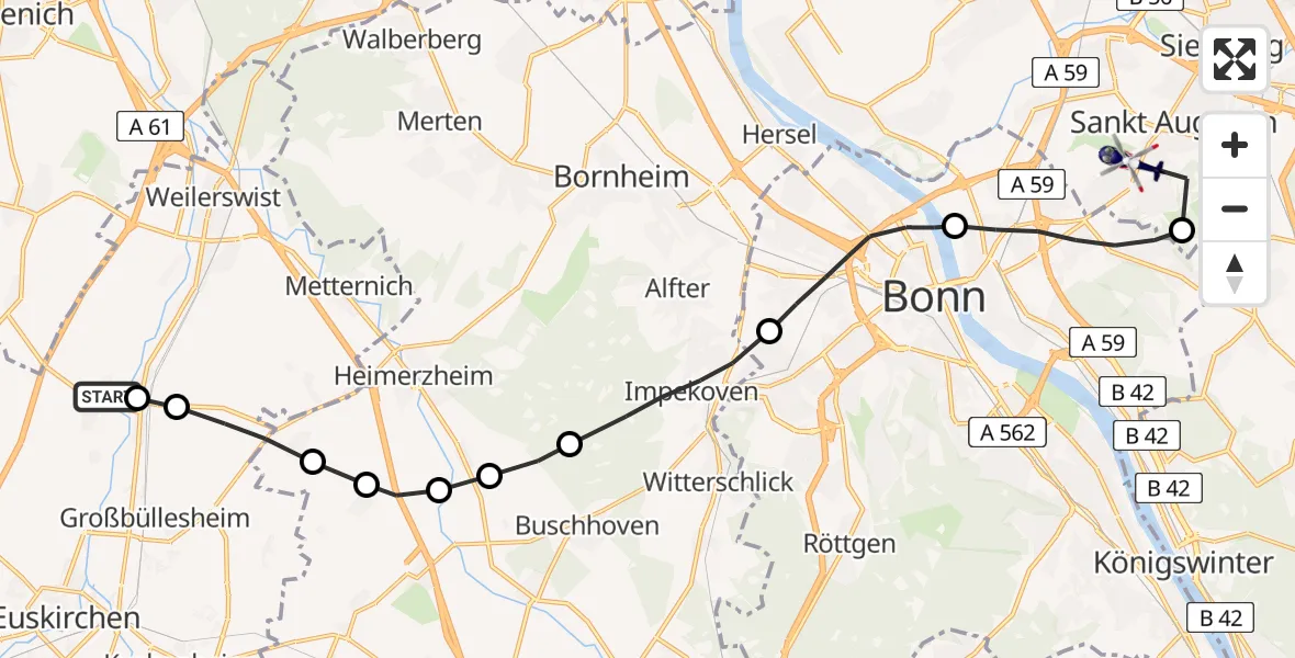 Flugroute Polizeihubschrauber Weilerswist - Sankt Augustin, 26 März 2026, 14:33