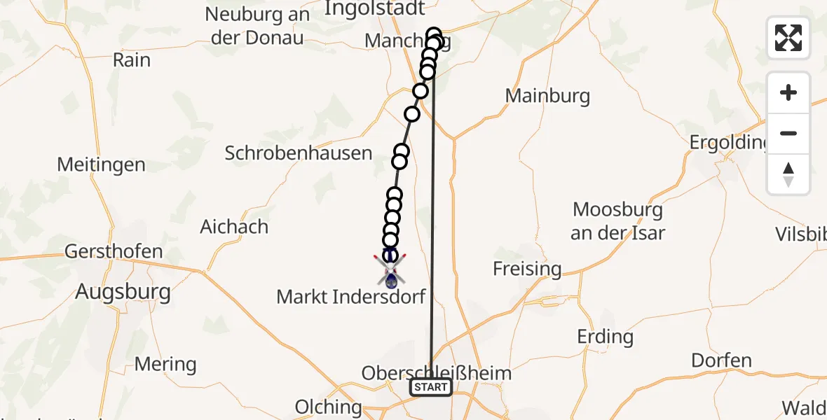 Flugroute Polizeihubschrauber Oberschleißheim - Ziegelberg, 26 März 2026, 14:40