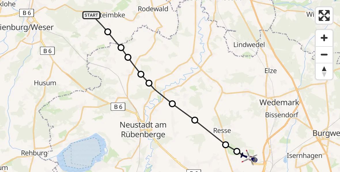 Routekaart van de vlucht: Polizeihubschrauber nach Flughafen Hannover