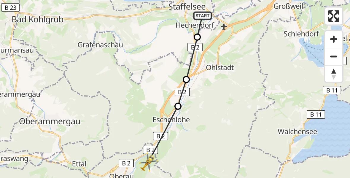 Routekaart van de vlucht: Rettungshubschrauber nach Oberau, B 2