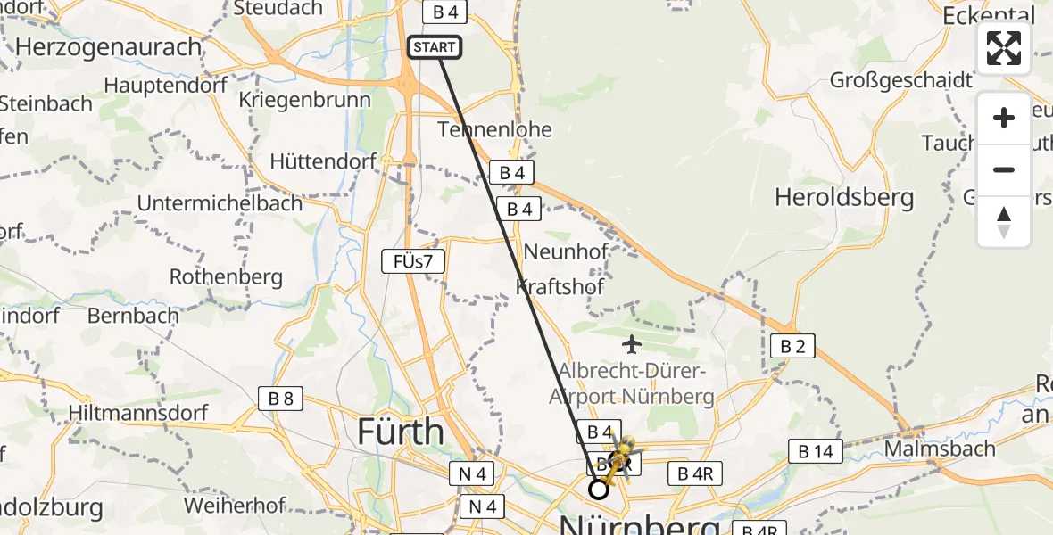 Flugroute Rettungshubschrauber Erlangen - Nürnberg, 26 März 2026, 12:49