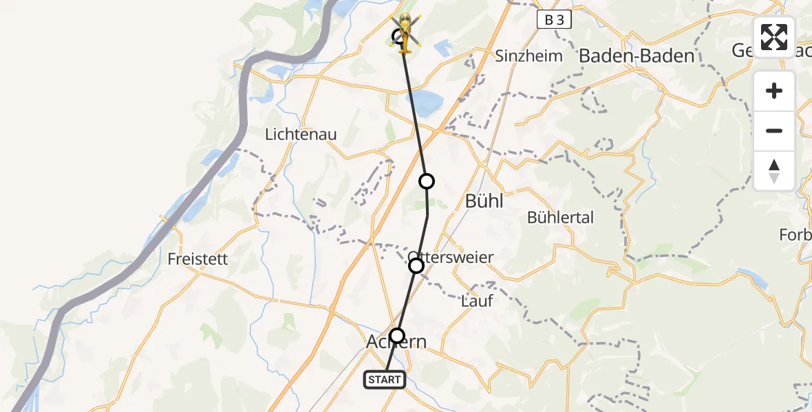 Flugroute Rettungshubschrauber Fautenbach - Karlsruhe Baden-Baden Flughafen, 26 März 2026, 15:07