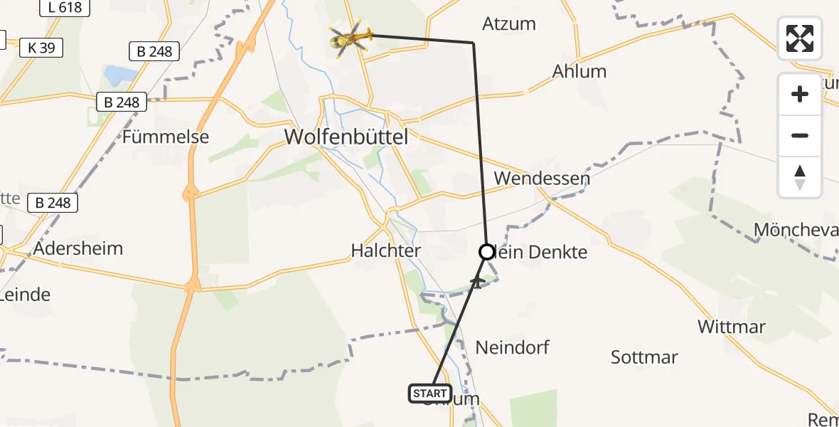 Routekaart van de vlucht: Rettungshubschrauber nach Wolfenbüttel Municipal Hospital Heliport (Christoph 30), Brockenblick