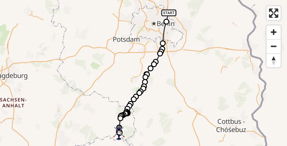 Routekaart van de vlucht: Polizeihubschrauber nach Annaburg, K 2229