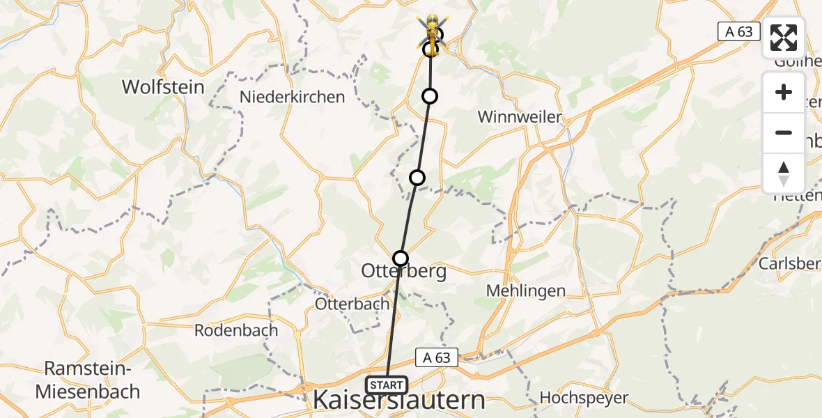 Routekaart van de vlucht: Rettungshubschrauber nach Imsweiler UL