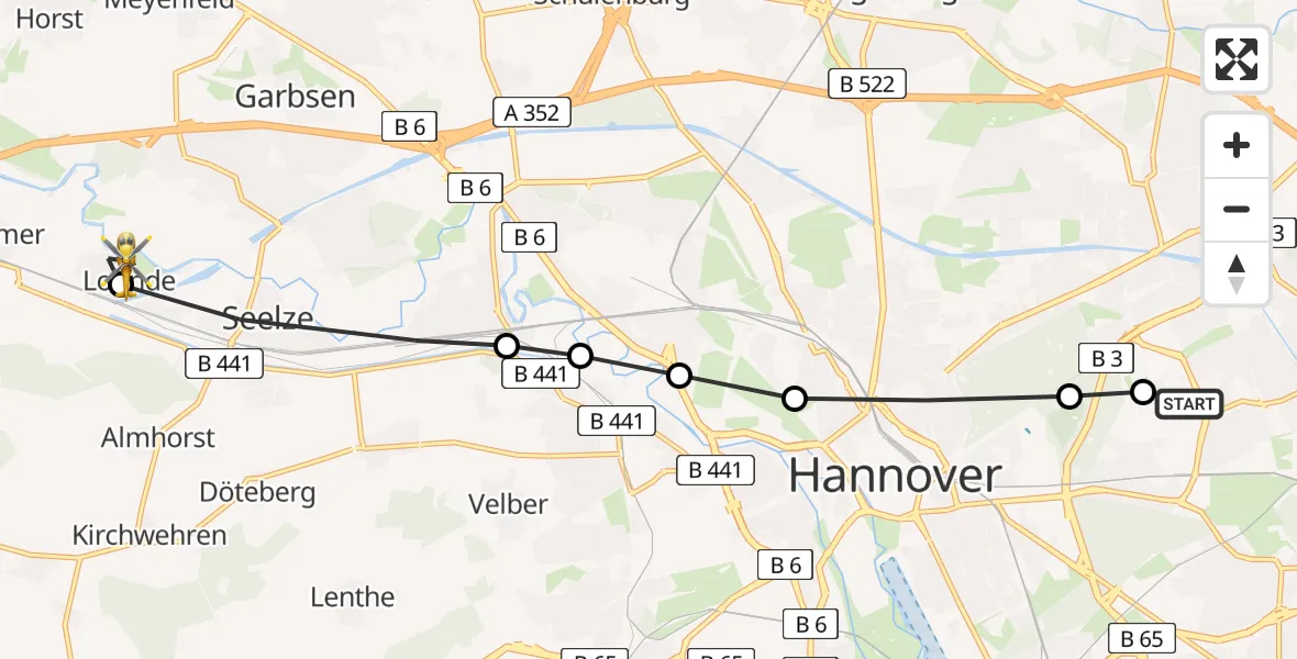 Flugroute Rettungshubschrauber Hannover Luftrettung Hubschrauberlandeplatz (Christoph 4) - Lohnde, 26 März 2026, 15:19