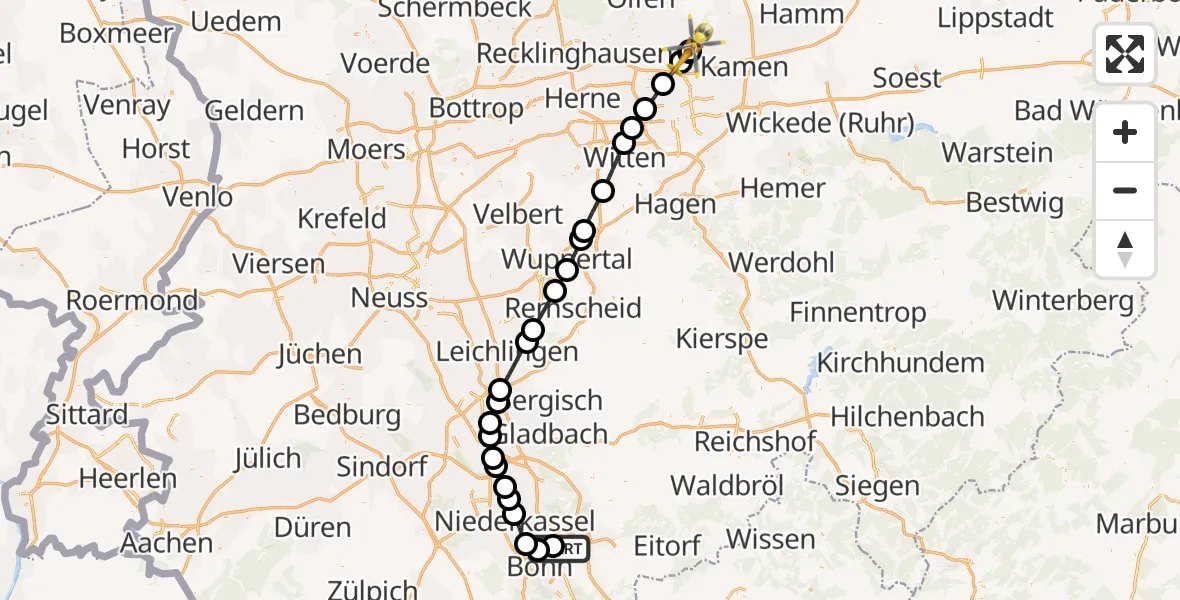 Flugroute Rettungshubschrauber Bonn-Hangelar Flugplatz - Sankt Marien Hospital, 26 März 2026, 15:19