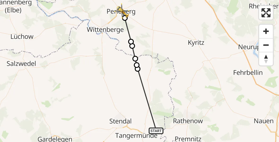 Flugroute Rettungshubschrauber Wust - Perleberg, 26 März 2026, 15:20