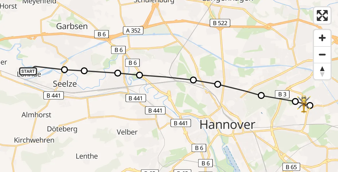 Flugroute Rettungshubschrauber Lohnde - Hannover Luftrettung Hubschrauberlandeplatz (Christoph 4), 26 März 2026, 15:42