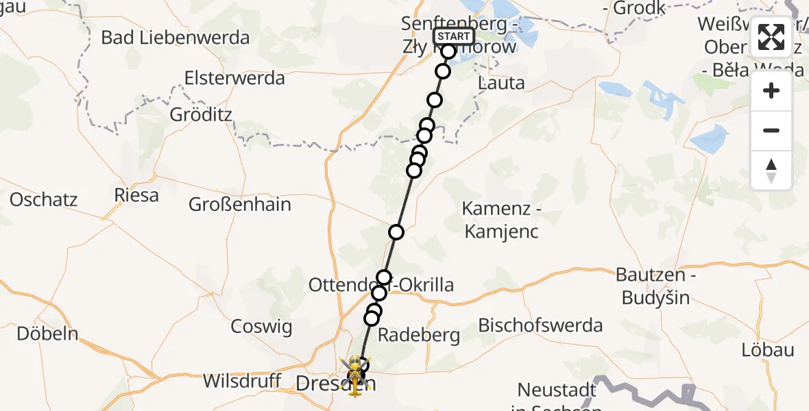 Routekaart van de vlucht: Ambulanzhubschrauber nach Dresden University Hospital