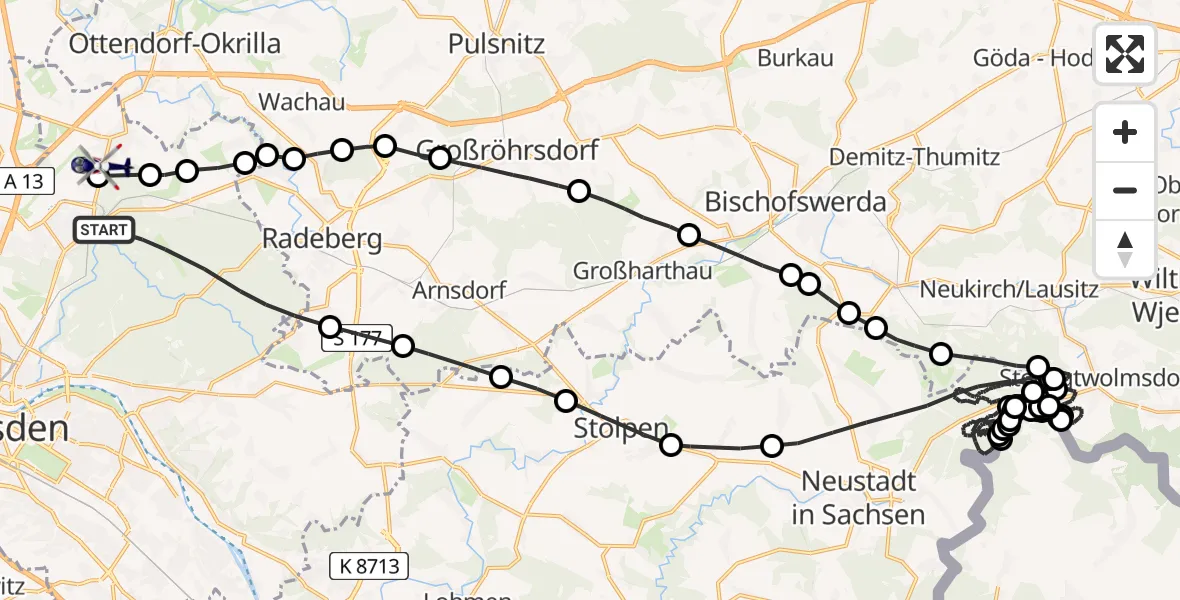 Flugroute Polizeihubschrauber Loschwitz - Dresden, 26 März 2026, 15:53