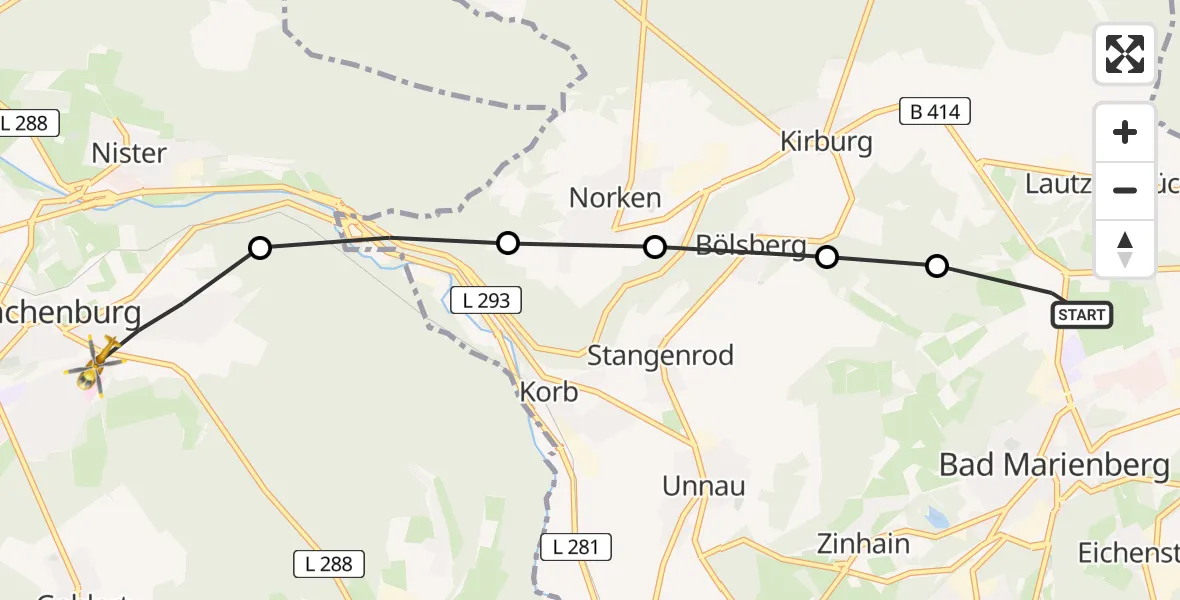 Flugroute Rettungshubschrauber Bad Marienberg - Hachenburg, 26 März 2026, 15:55