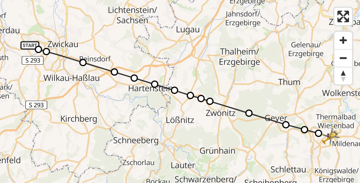 Routekaart van de vlucht: Rettungshubschrauber nach Annaberg-Buchholz, Dresdner Straße