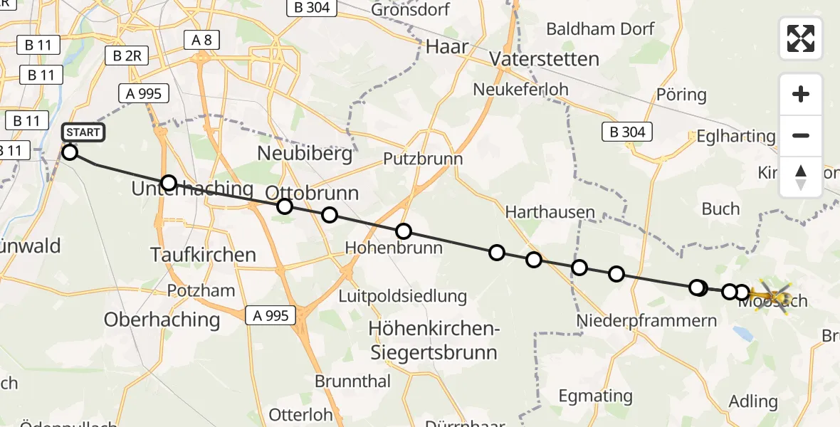 Flugroute Rettungshubschrauber ADAC Air Rescue Center Hubschrauberlandeplatz (Christoph 1) - Moosach, 26 März 2026, 16:00