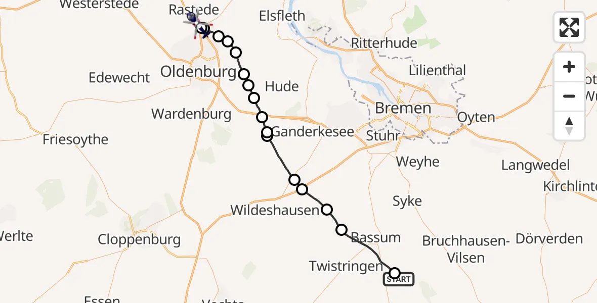 Flugroute Polizeihubschrauber Neuenkirchen - Oldenburg Police Hubschrauberlandeplatz, 26 März 2026, 16:08