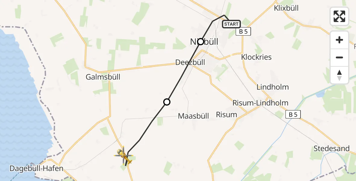 Routekaart van de vlucht: Rettungshubschrauber nach Galmsbüll, Kleiseerkoogsdeich