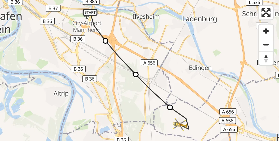 Routekaart van de vlucht: Rettungshubschrauber nach Heidelberg, Grenzhöfer Straße