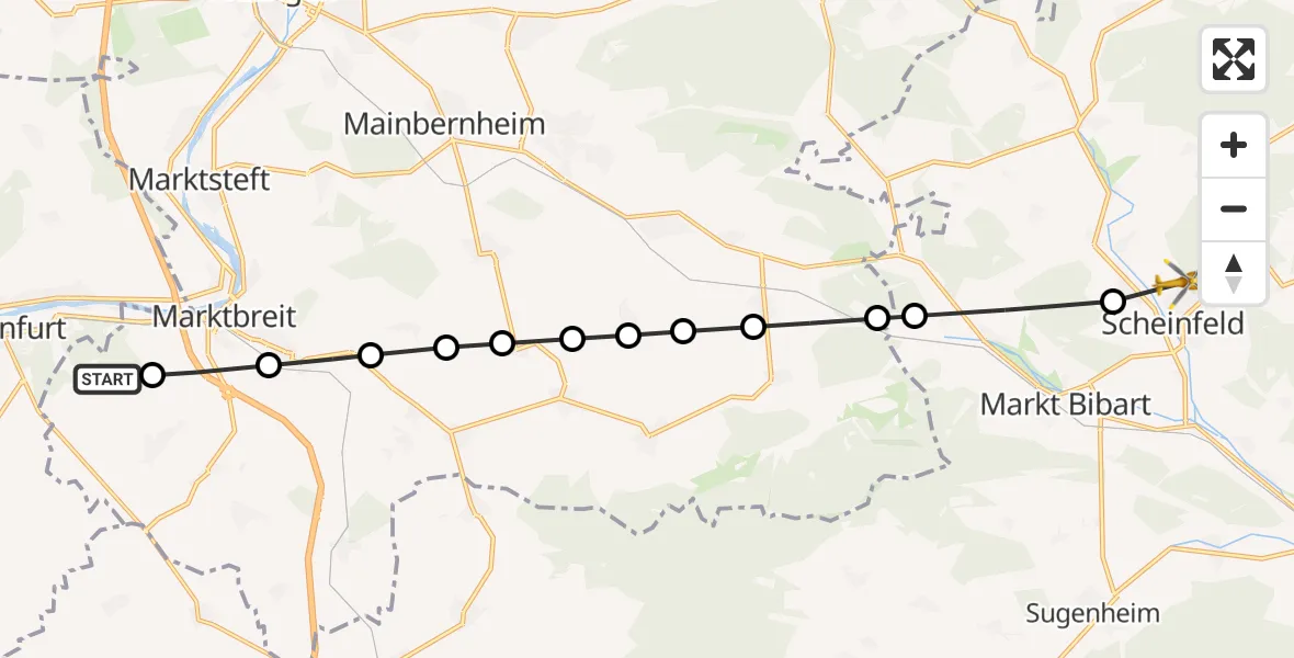 Flugroute Rettungshubschrauber Frickenhausen am Main - Grappertshofen, 26 März 2026, 16:34
