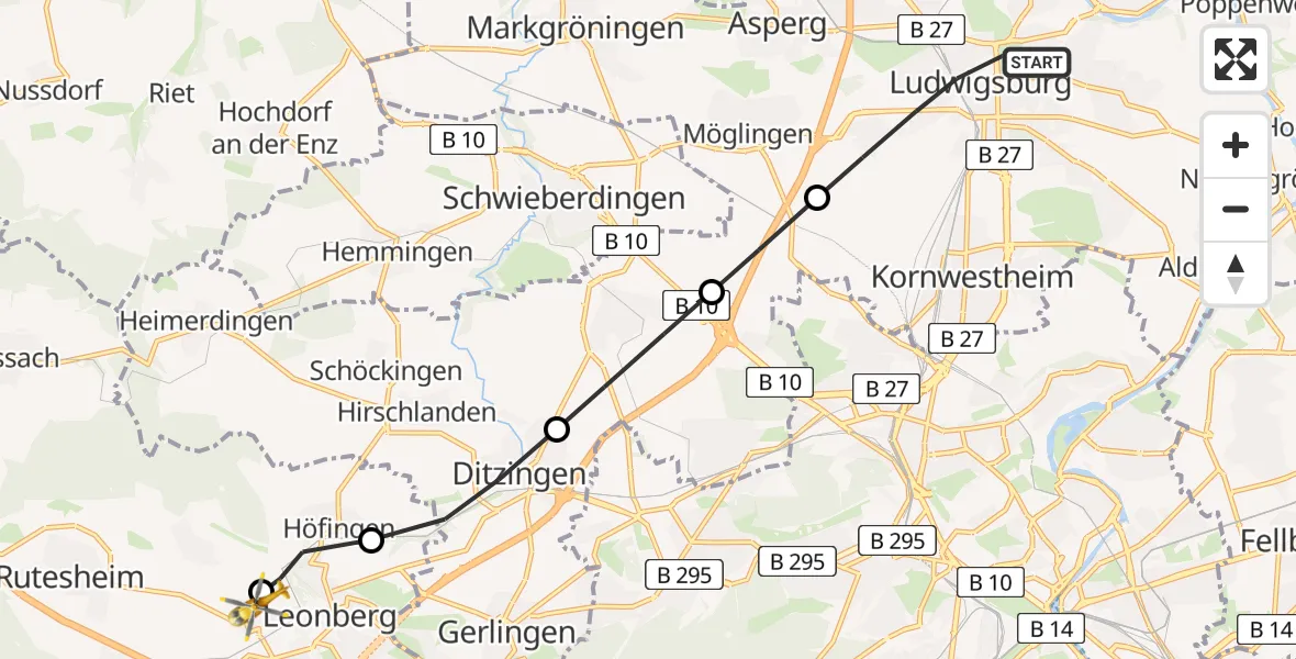 Flugroute Rettungshubschrauber Ludwigsburg - Leonberg Hospital, 26 März 2026, 16:35