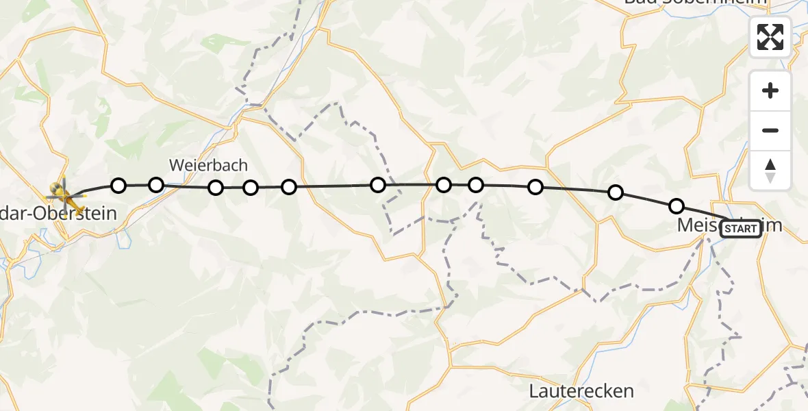 Routekaart van de vlucht: Rettungshubschrauber nach Idar-Oberstein, Dr.-Ottmar-Kohler-Straße
