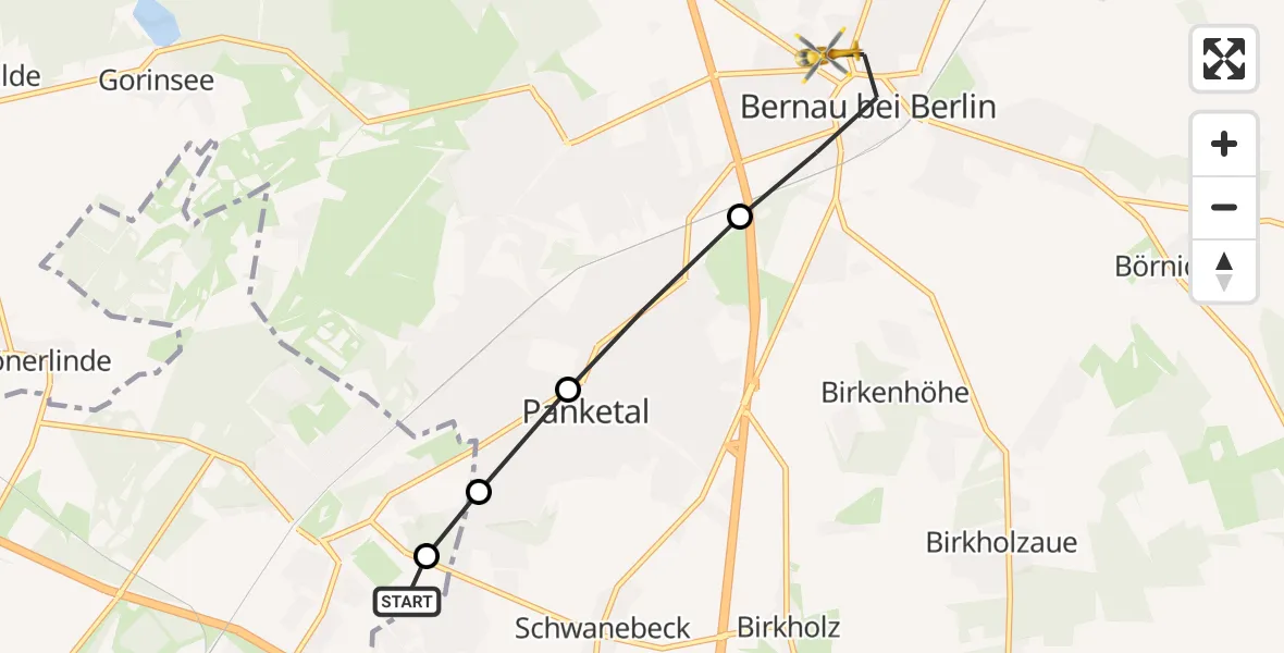 Flugroute Rettungshubschrauber Helios Clinic Berlin-Buch - Bernau, 26 März 2026, 16:40