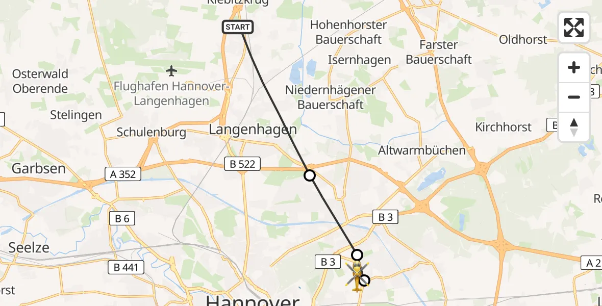 Routekaart van de vlucht: Rettungshubschrauber nach Hannover Luftrettung Hubschrauberlandeplatz (Christoph 4)
