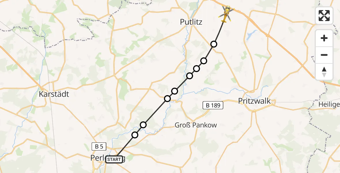 Flugroute Rettungshubschrauber Perleberg - Triglitz, 26 März 2026, 16:44