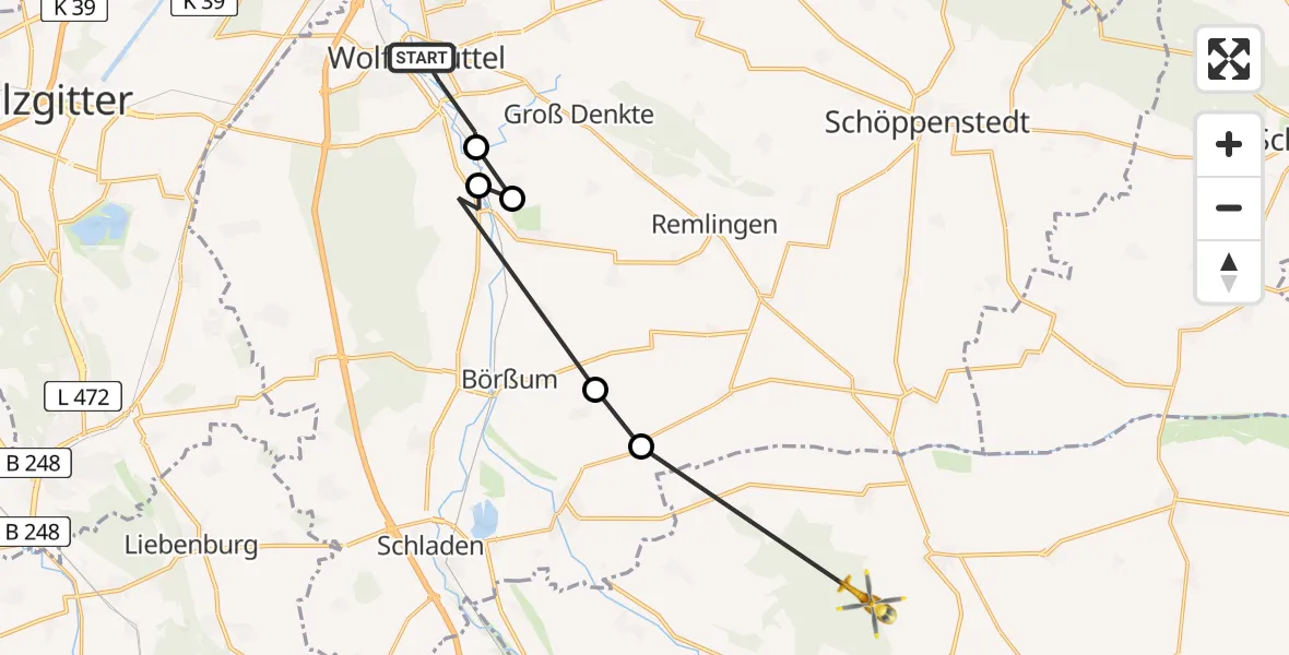 Flugroute Rettungshubschrauber Wolfenbüttel - Osterwieck, 26 März 2026, 16:59