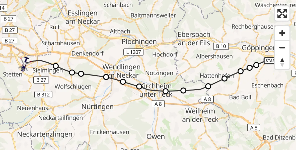Routekaart van de vlucht: Polizeihubschrauber nach Flughafen Stuttgart