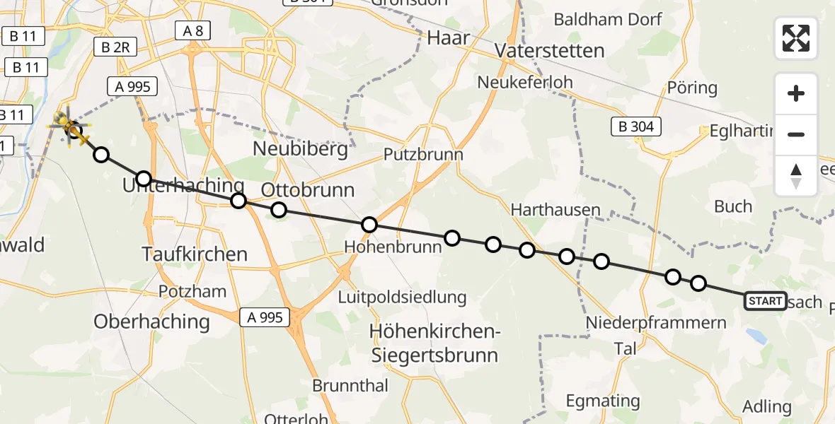 Routekaart van de vlucht: Rettungshubschrauber nach ADAC Air Rescue Center Hubschrauberlandeplatz (Christoph 1)