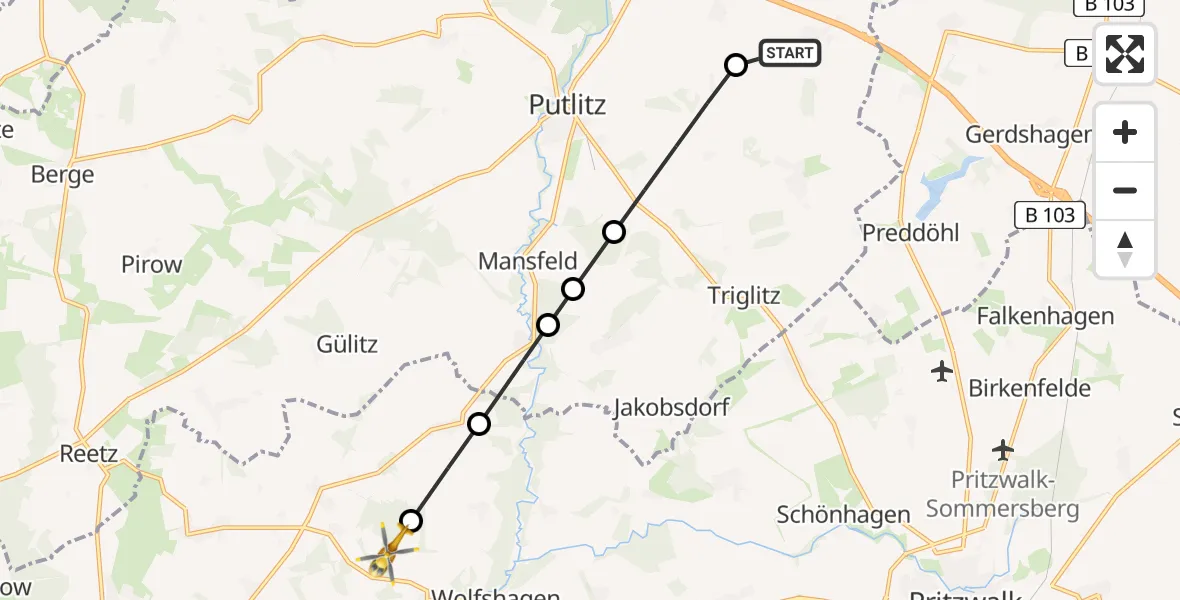 Routekaart van de vlucht: Rettungshubschrauber nach Groß Pankow (Prignitz), L 103