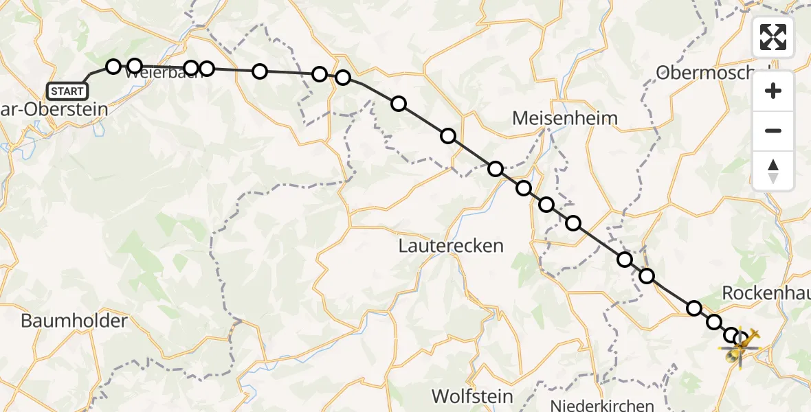 Flugroute Rettungshubschrauber Idar-Oberstein - Imsweiler UL, 26 März 2026, 17:26