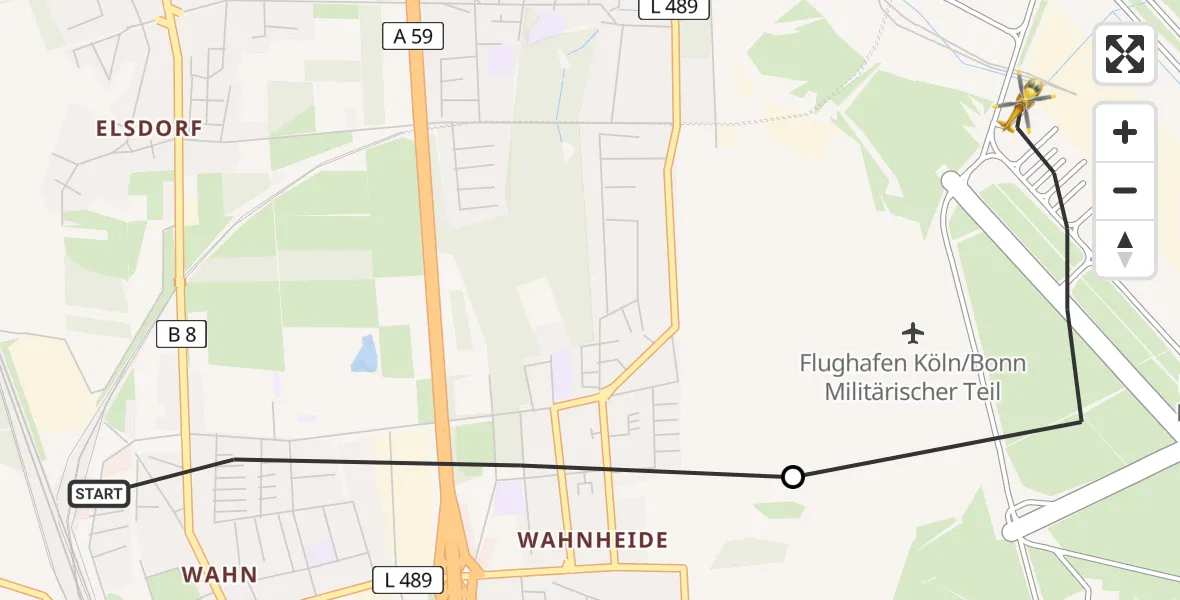 Flugroute Rettungshubschrauber Porz - Köln Bonn Flughafen, 26 März 2026, 17:29