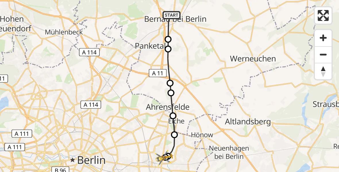 Flugroute Rettungshubschrauber Bernau - Berlin Emergency Hospital, 26 März 2026, 17:38