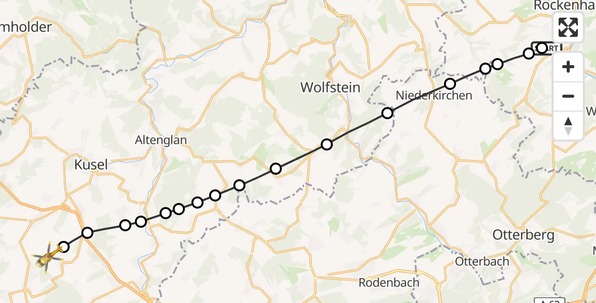 Flugroute Rettungshubschrauber Imsweiler UL - Wahnwegen, 26 März 2026, 17:43