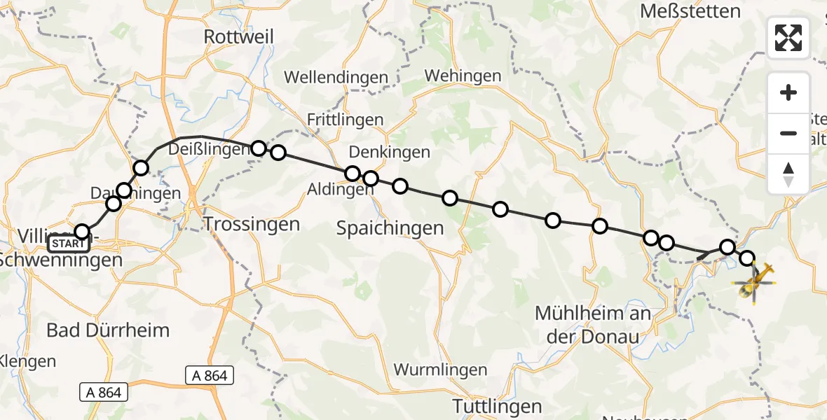 Flugroute Rettungshubschrauber DRF Air Rescue Station Villingen-Schwenningen Hubschrauberlandeplatz (Christoph 11) - Leibertingen, 26 März 2026, 17:43