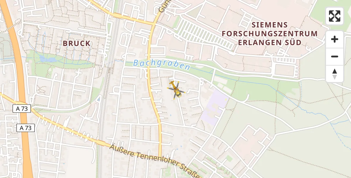 Routekaart van de vlucht: Rettungshubschrauber nach Erlangen, Steinheilstraße