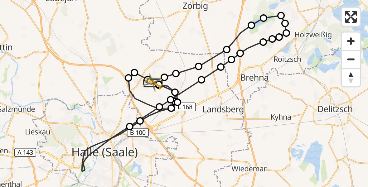 Flugroute Ambulanzhubschrauber Halle-Oppin Flugplatz - Halle-Oppin Flugplatz, 26 März 2026, 18:07