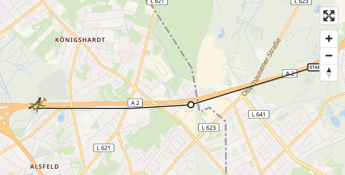 Routekaart van de vlucht: Rettungshubschrauber nach Oberhausen, A 2