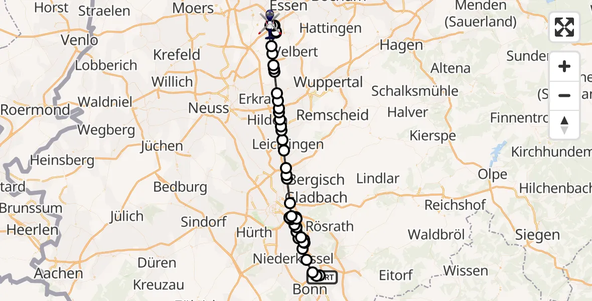 Flugroute Polizeihubschrauber Sankt Augustin - Essen-Mülheim Flughafen, 26 März 2026, 18:33