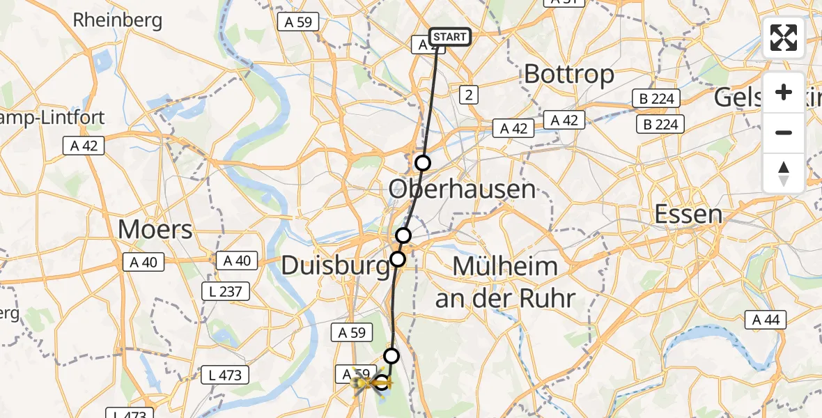 Flugroute Rettungshubschrauber Oberhausen - Duisburg Air Rescue Hubschrauberlandeplatz (Christoph 9), 26 März 2026, 18:39