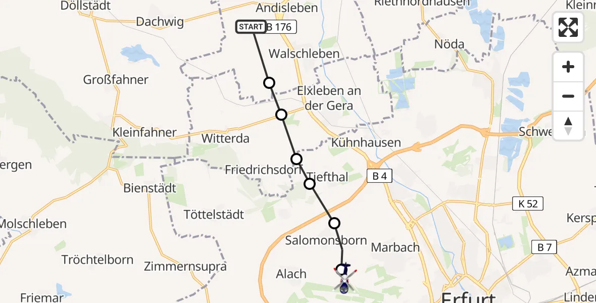 Flugroute Polizeihubschrauber Andisleben - Erfurt-Weimar Flughafen, 26 März 2026, 18:56
