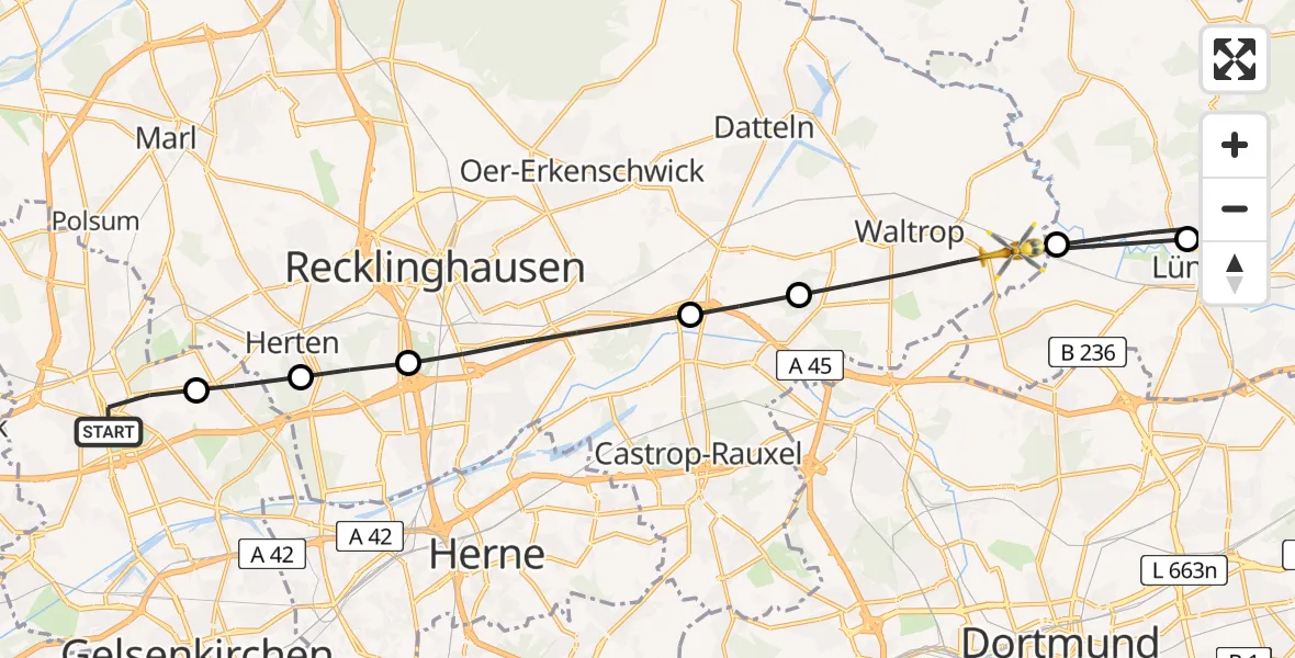 Routekaart van de vlucht: Rettungshubschrauber nach Waltrop, Im Knäppen